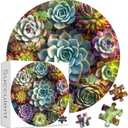 Succulent Puzzles for Adults, PICKFORU Round Flower Succulent Jigsaw Puzzles 1000 Pieces, Unique Circle Plant Adult Puzzles as Wall Decor