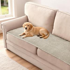 H.VERSAILTEX Plush Chenille Couch Cover for 3 Cushion Couch Anti Slip Washable Sofa Slipcovers Soft and Durable Furniture Protector for Dogs Cats Kids (27.5" x 59", Oatmeal)