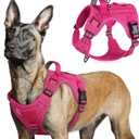 rabbitgoo Tactical Dog Harness for Large Dogs, No Pull Military Service Vest with Handle & Molle, Easy Control for Training Walking, Adjustable Reflective Straps, Rose Red, L