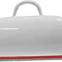 Vintage Farmhouse Red Rim Enamel Butter Dish - Vintage Retro Keeper for Kitchen, Countertop & Fridge  Unique Handmade White Container for West/East Butter, Large