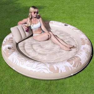 SLOOSH Inflatable Tanning Pool Lounger Float,72" x 65" Pool Floats Adult with Pillow,Luxury Fabric Large Suntan Tub Raft Floatie,Sunbathing Bed Lounge for Water Blow Up Party Gifts,Champagne