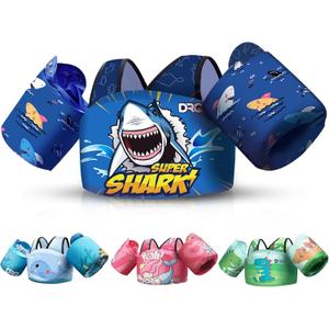 DRQ Toddler Swim Vest, Toddler Floaties for 22-66lbs Kids, Puddle Jumper Kids Life Jacket with Shoulder Harness Arm Wings for Girls Boys 2 3 4 5 6 Years Old (Shark-Style)