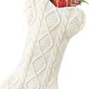 Malier Dog Christmas Stocking, Knit White Christmas Stocking for Dogs, Bone Shape Dog Stocking Christmas Large Pet Stockings Hanging Dog Christmas Stocking for Dogs Cats Pets (White)