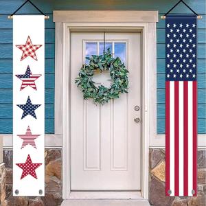 GPGHE 4th of July Door Banner Stars Stripe Hanging Banner Independence Day Memorial Day Patriotic Porch Sign Home Yard Indoor Outdoor Decoration 12 x 71 Inch