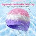 Women Swim Cap 2 Pack for Long Hair, Silicone Flower Adult Swimming Caps Waterproof for Girl Youth No Wet Hair (Purple)