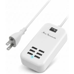 6 Ports USB Charger Hub Desktop US Plug AC Power Wall Travel Charging Adapter Slots Charging Station Extension Socket Outlet with Cable (white)