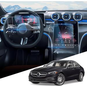 For 2022-2025 GLC300 C300 W206 / 2023-2025 AMG C43 / 2024 AMG C63 Screen Protector 11.9 Inch Glossy Tempered Glass Touchscreen *1 + 12.3 Inch Dashboard *1 9H Hardness Glass - Anti- Fingerprint