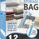 Cozy Essential Vacuum Storage Bags, 80% Compression Vacuum Seal Space Saver Plastic Packaging Bags for Clothes, Blankets, Pillow, Bedding, Comforters, Sealer Clothing Storage,12 Large