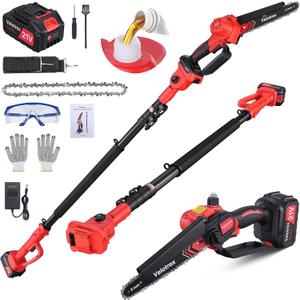 Velotrex 2-IN-1 Cordless Pole Saw and Mini Chainsaw, 8 Inch Electric Pole Saws for Tree Trimming, Auto Oiling, 15ft Max Extension Pole Chainsaw with 21V 4.0Ah Battery for Wood Branch Cutting
