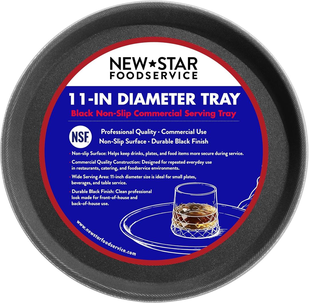 New Star Foodservice 24913 Non-Slip Tray, Plastic, Rubber Lined, Round, 11-inch, Black