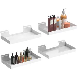 4 Pcs 16X8 Inch Slatwall Shelves, Heavy Duty Slatwall Baskets, Metal Slat Wall Shelves Accessories, Metal Retail Display for Storage and Organization, White