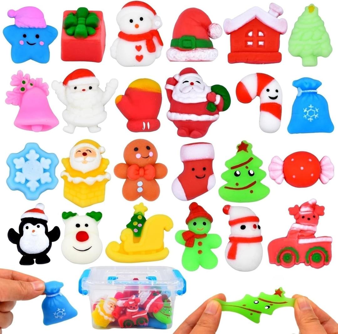 2 x 24pcs Christmas Mochi Squishy Toys Christmas Stocking Stuffers, Squishies Stress Relief Toys for Kids Girls Boys Bulk Christmas Classroom Gifts Party Favors