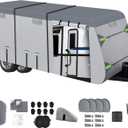 8-Layer Thickened RV Cover, 20-22ft Ultra Windproof & Tear Resistant Travel Trailer Cover, All-Weather Camper Cover with 8 Vents & 8+2 Extra Long Windproof Ropes, and Complete Kit