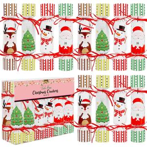 Lulu Home 12 Pack No-Snap Christmas Crackers Set, Party Favors with Hats, Jokes & Small Gifts for Xmas Holiday Dinner Table Decorations and Supplies, Each 6.5" H x 1.4" Dia