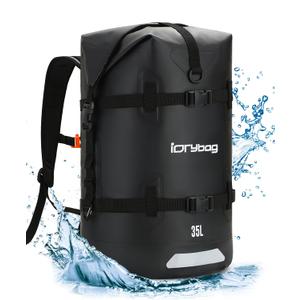 IDRYBAG Waterproof Backpack for Travel, Kayaking, Boating, Swimming, Floating Paddle Boarding - Submersible Dry Bag 35L/55L/85L (Black)