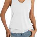 EasyGala Womens Banded Bottom V Neck Tank Tops Sleeveless Cami Shirts Casual Loose Fit Clothes 2026 Summer (White, S)