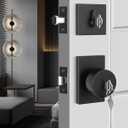 Goldenwarm Black Exterior Door Lock Set, Square Contemporary Matte Black Door Knob and Deadbolt Set, Heavy Duty Door Locks for Front Door (1 Pack)