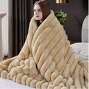 Fluffy Faux Fur Throw Blanket Queen Size, Thick 1000GSM Soft Cozy Throw Blankets for Bed, Plush Striped Warm Fuzzy Blanket for Couch LivingRoom Home Decor & Gifts(80"x 90", ivory)