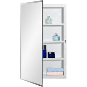 Plastic Medicine Mirror Cabinet for Bathroom 16 x 26 inch, Surface and Recessed Mount (White)