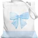 Coquette Pink Bow Preppy Canvas Tote Bag for Women Teens Teen Girls, Pink Bow Girls Tote Bag, Coquette Gifts