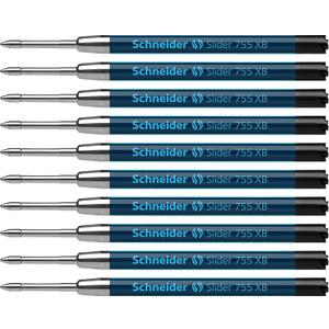 Schneider Slider 755 XB (Extra Broad) Ballpoint Pen Refill, 1.4 mm, ISO Format G2, Black Ink, Box of 10 Refills (175501)
