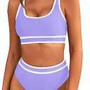 BMJL Women's High Waisted Bikini Sets Sporty Two Piece Swimsuits Color Block Cheeky High Cut Bathing Suits, M