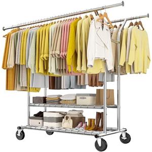 Raybee 74" W Heavy Duty Clothes Rack, Double Rods Clothing Rack Load 630 LBS, Rolling Clothes Racks for Hanging Clothes 400+, Garment Rack for Bedroom, Laundry Room, Retail Store