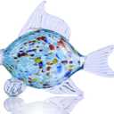 Large Glass Fish Figurine for Home Decor, Hand Blown Art Glass Ocean Animal Statue, Decorative Coastal and Beach Themed Sculpture for Table, Shelf, Bathroom, Living Room or Office (Blue)