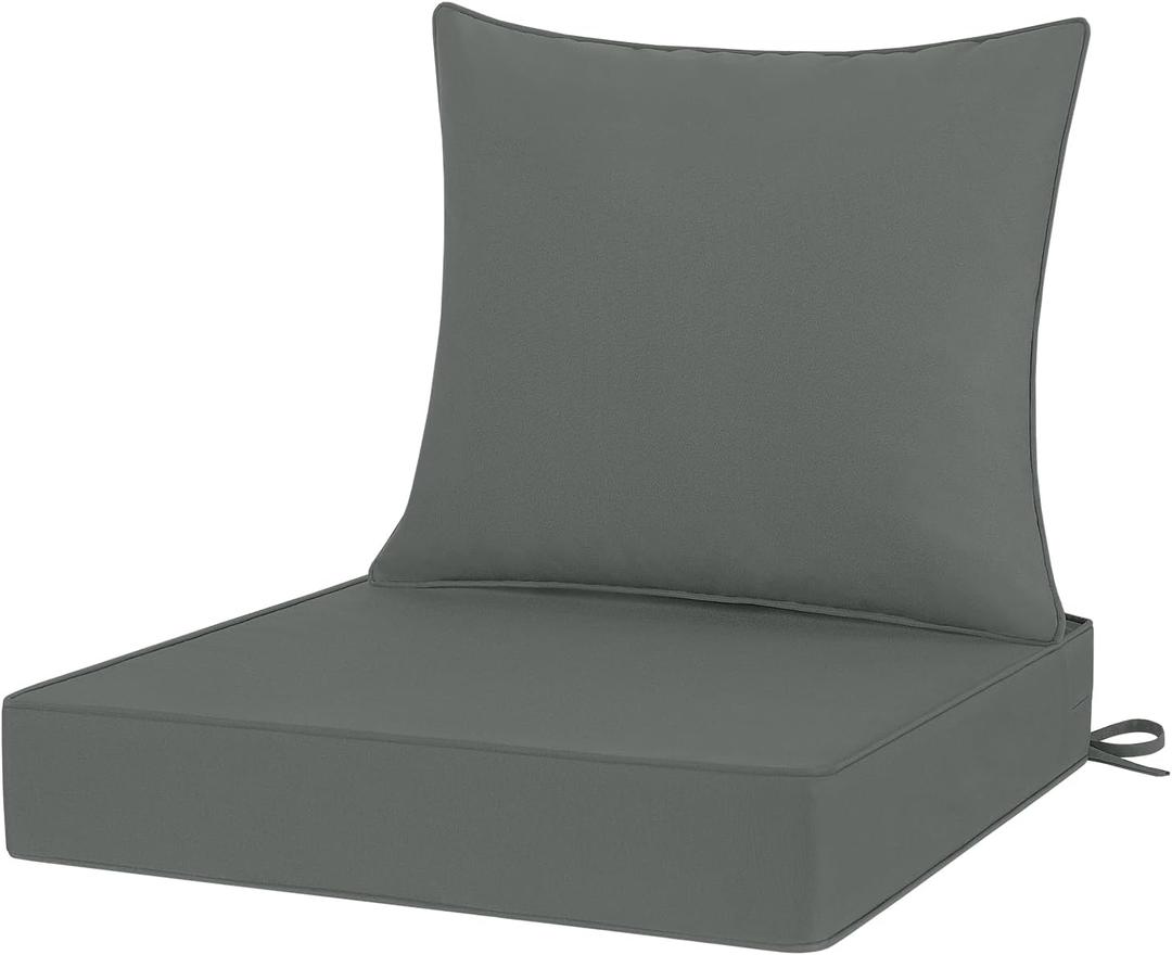 Outdoor Chair Cushions 24x24, Patio Furniture Cushions with Removable Cover, Outdoor Deep Seat Cushion Set with Ties and Handle, Waterproof Outdoor Cushions for Chair Sofa Couch, Dark Grey (24x24 Inch)