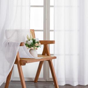 Chyhomenyc Crushed Sheer White Curtains 72 Inch Length 2 Panels, Light Filtering Solid Crinkle Voile French Door Curtian for Bedroom Living Room, Each 42Wx72L Inches