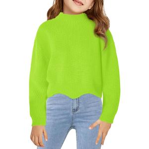 Haloumoning Girls Mock Neck Sweaters Kids Fall Fashion Long Batwing Sleeve Rib Knit Pullover Clothes 5-14 Years (Green)