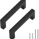 Cabinet Pulls Matte Black Cabinet Handles Square Drawer Pulls, 10 Pack 3-3/4 Inch Stainless Steel Kitchen Door Cupboard Cabinet Handles, Drawer Hardware Handles, 96mm Hole Centers