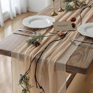 Keketo Deep Beige Cheesecloth Table Runner Rustic Boho Gauze 120 Inch 10 FT Cheese Cloth for Wedding Baby Shower Bridal Shower Birthday Engagement Party Long Sheer Home Decorations
