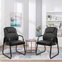 CLATINA Leather Guest Chair with Padded Arm Rest for Reception Meeting Conference and Waiting Room Side Office Home Black with Sled Base 1 Pack