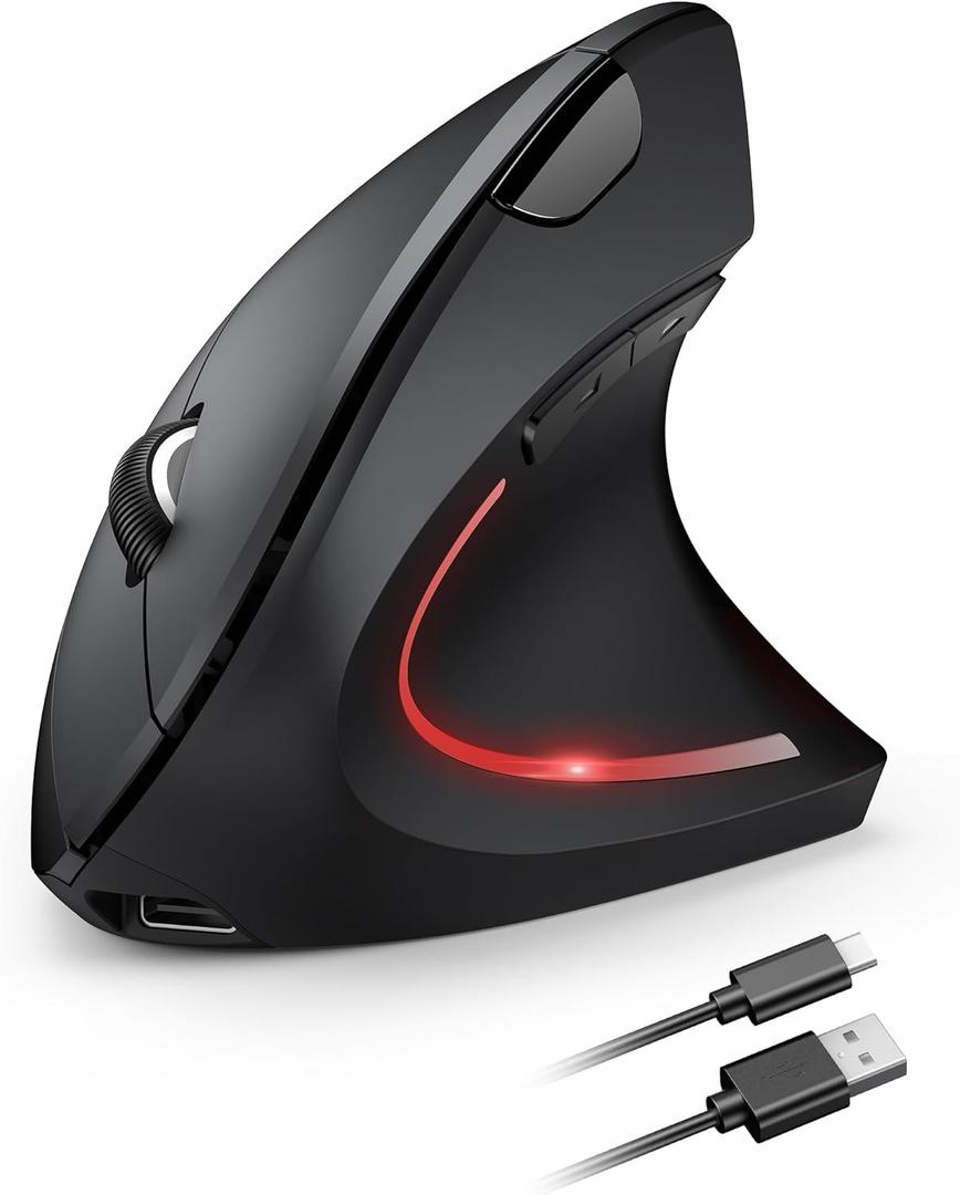 TECKNET Ergonomic Mouse Wireless, Rechargeable Mouse Wireless Silent for Carpal Tunnel Right Hand, 2.4GHz USB Vertical Mouse Wireless for Laptop, 5 Adjustable 4800 DPI, Computer, MacBook, Desktop (Black)