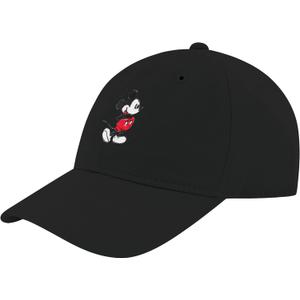 Concept One Disney Mickey Mouse Embroidered Cotton Adjustable Dad Hat with Curved Brim (Black)