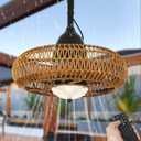 Airposta Waterproof Outdoor Ceiling Fan with Lights Remote Control, Wet Rated Gazebo Fan with 3 Color Temperatures&Dimmable LED Light, Boho Rattan Plug in Ceiling Fan for Indoor Bedroom/Outdoor Patios (Brown)