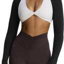Aoxjox Women's Long Sleeve Open Front Seamless Shrug Thumb Hole Crop Top Workout Cardigan (Black, Large)