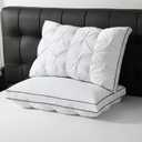 BPC Luxury Goose Feather Down Pillows Queen Size, Gusseted Hotel Bed Pillows for Sleeping, 100% Organic Cotton Cover, Surround Polyester Fill, Soft Fluffy for Sleepers (18"x28" + 2" Gusset, Pack of 2) (White)