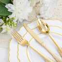 Liacere 350PCS Gold Plastic Plates-Disposable White and Gold Plates 50guest Baroque Plastic Dinnerware include 100Plates, 50Pack Pre Rolled Napkins with Silverware 50Cups for Wedding & Mothers Day