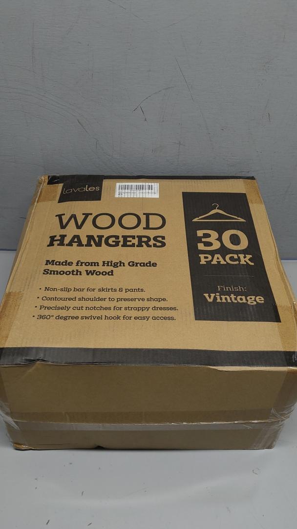 Lavales Heavy Duty Wooden Hangers - 30 Pack, Supports Up to 20 lbs, 360° Swivel Hook & Anti-Slip Notches, Smooth Finish Suit Hanger for Coats and Clothess -Retro (Finish Vintage), walnut