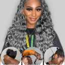 Grey Braiding Hair Deep Wave Bulk Hair for Braiding, No Weft Curly Braiding Hair Extensions for Boho Braids Wet and Wavy Bohemian Braiding Bundles Hair Extensions (18 Inch, 200G, 1B / Gray)