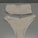 ZAFUL Women Strapless Textured Bandeau Bikini 2 Piece Swimwear Cheeky Solid Lace up Bathing Suits Size US 6