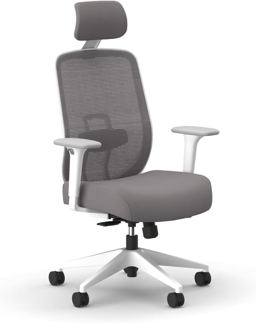HON Altern Ergonomic Office Chair with Headrest, Arms, Foam Cushion Seat, Mid Back Home Office Desk Chair Comfy, Gaming Chair, Height Adjustable Arms, Synchro-Tilt, Seat-Slide, White Frame, Frost