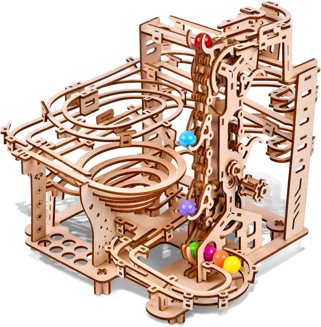 3D Wooden Puzzles Marble Run Chain Kit, Wood Creative Mechanical Puzzles Assembly Model Building Kits to Build for Adults & Kids, DIY Wooden Puzzle Hobbies Toys for Adults & Teens Gifts