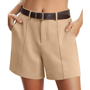 Womens Casual High Waisted Elastic Waist Wide Leg Tailored Shorts Pleated Trendy Dressy Work Trouser Shorts, M