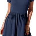 Newshows Women 2025 Summer Dress Square Neck Formal Short Sleeve Business Casual Outfits Ruffle Spring Pockets Sundress (Large, Navy Blue)