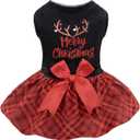 CuteBone Christmas Dog Dresses Velvet Holiday Small Dogs Clothes Onesie Pet Apparel Girl Puppy Skirt with Bow Hair Rope, Medium