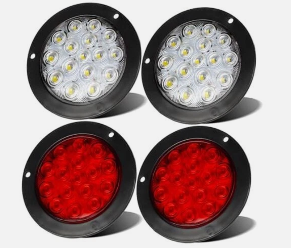 LIGBT 4PCS 4 Inch Round LED Trailer Tail Lights 2 Red and 2 White 4" Led Stop Brake Turn Tail Lights 16 LED Waterproof led Trailer Lights Backup Reverse Lights for Trailer Boat Truck RV