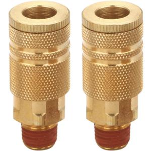 1/4 Inch Brass Male Industrial Coupler, 2 Pack Air Hose Fittings NPT Male Quick Connector Air Coupler with sealant for Professional Jobsites and Automotive Shops